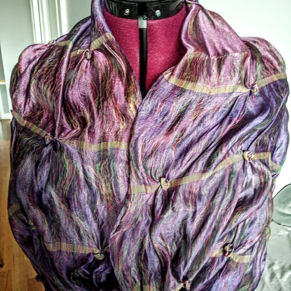 Multicolor Beaded Tufted Fringed Oblong Wrap Scarf